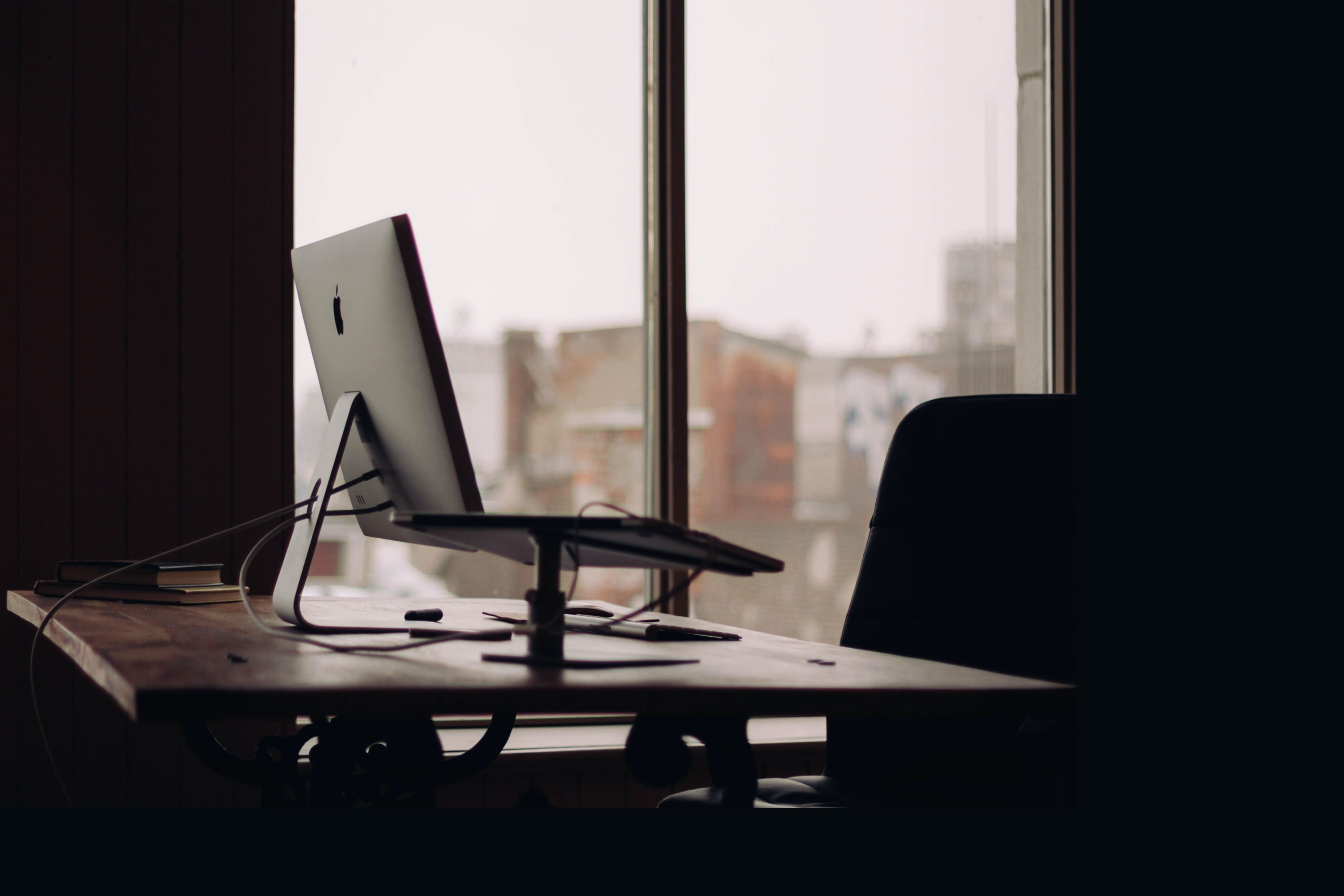 laptop in an empty office