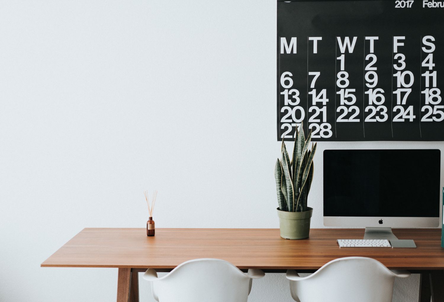 Desk with wall calendar 